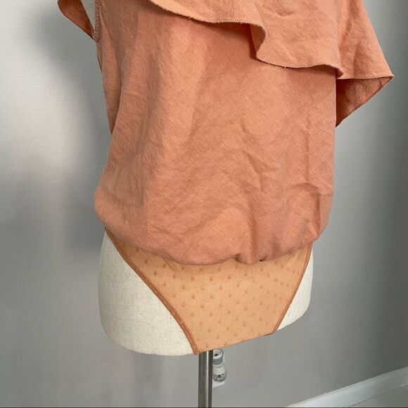 FREE People Womens Bodysuit Orange Mesh Lined Stretch One Shoulder Size Small - Picture 3 of 7